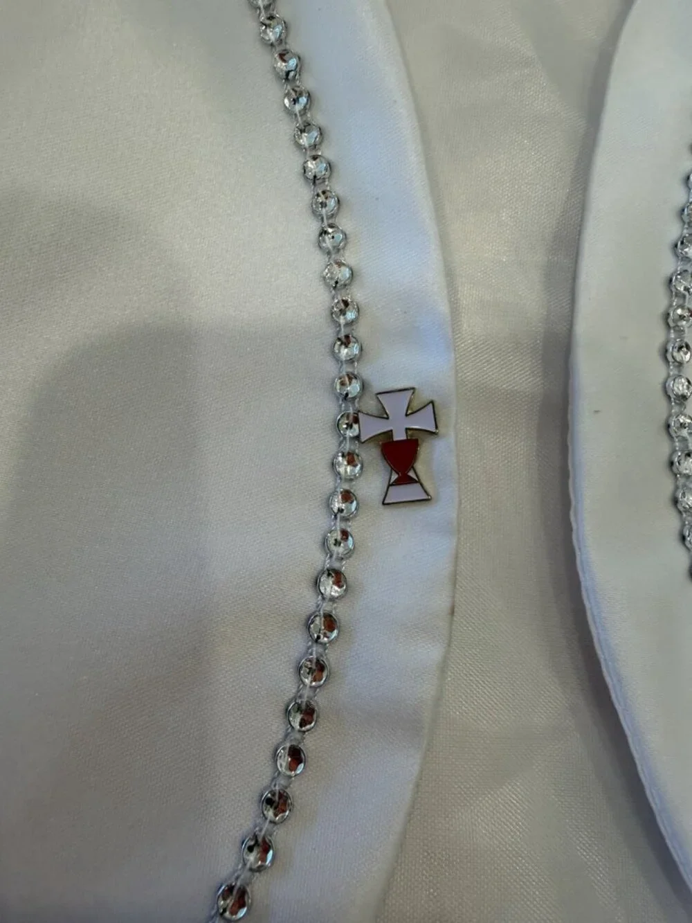 Girls White Satin Communion Bolero Jacket with Rhinestone Trim Size 8